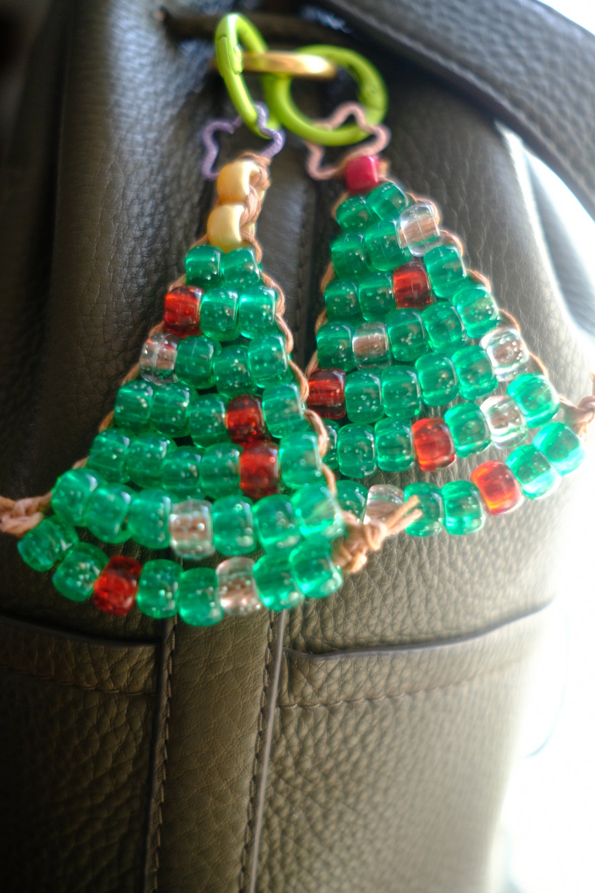 Mini Christmas Tree Bag Charm, Handmade Beaded Charm