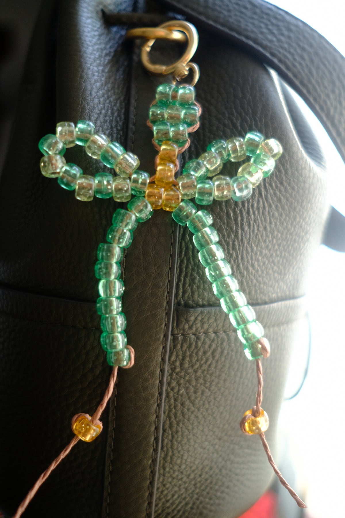 Beaded Bow Bag Charm – Mint and Amber Daisy