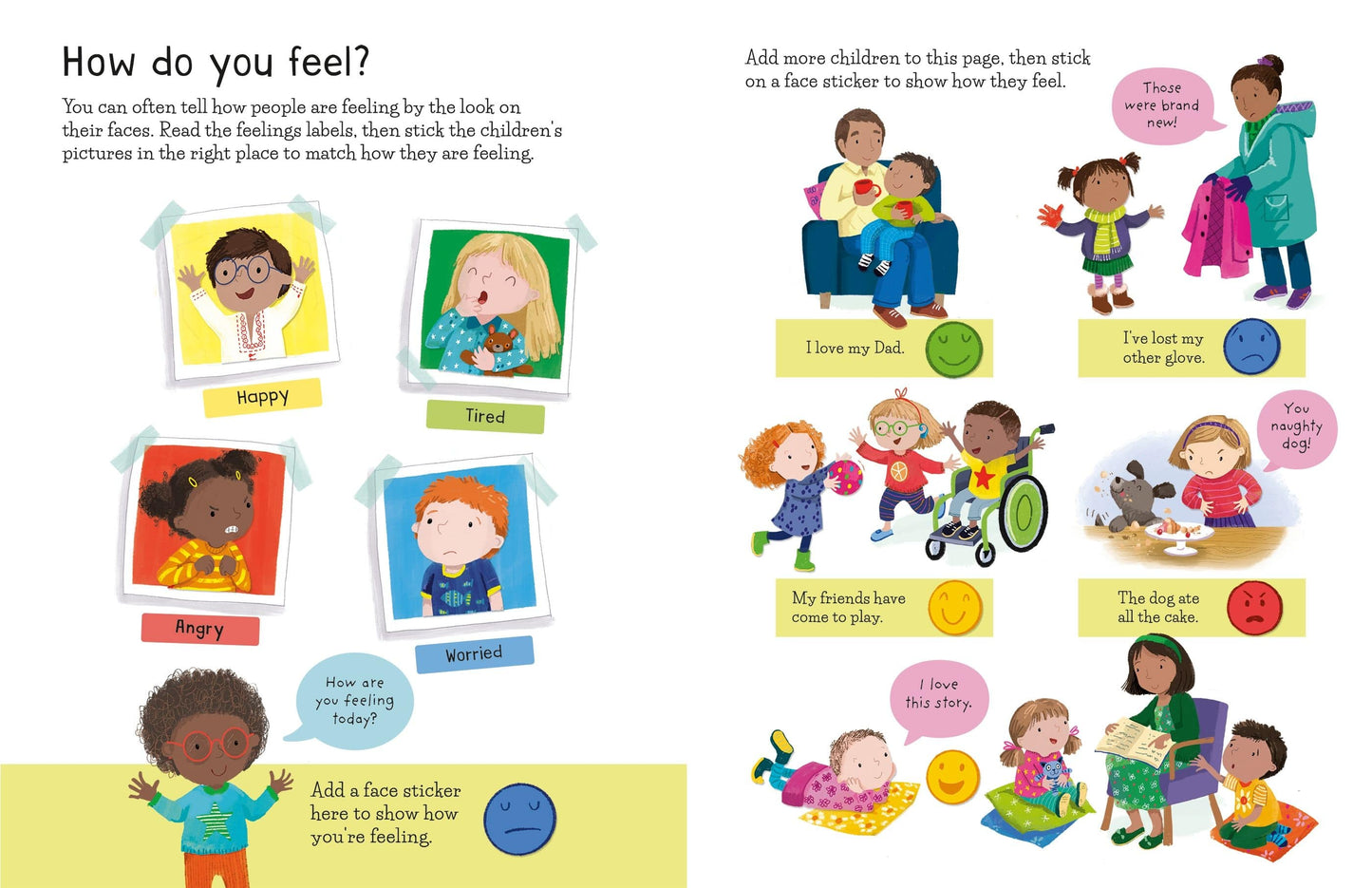Usborne First Sticker Book Feelings Holly Bathie Illustrated by Joanne Partis
