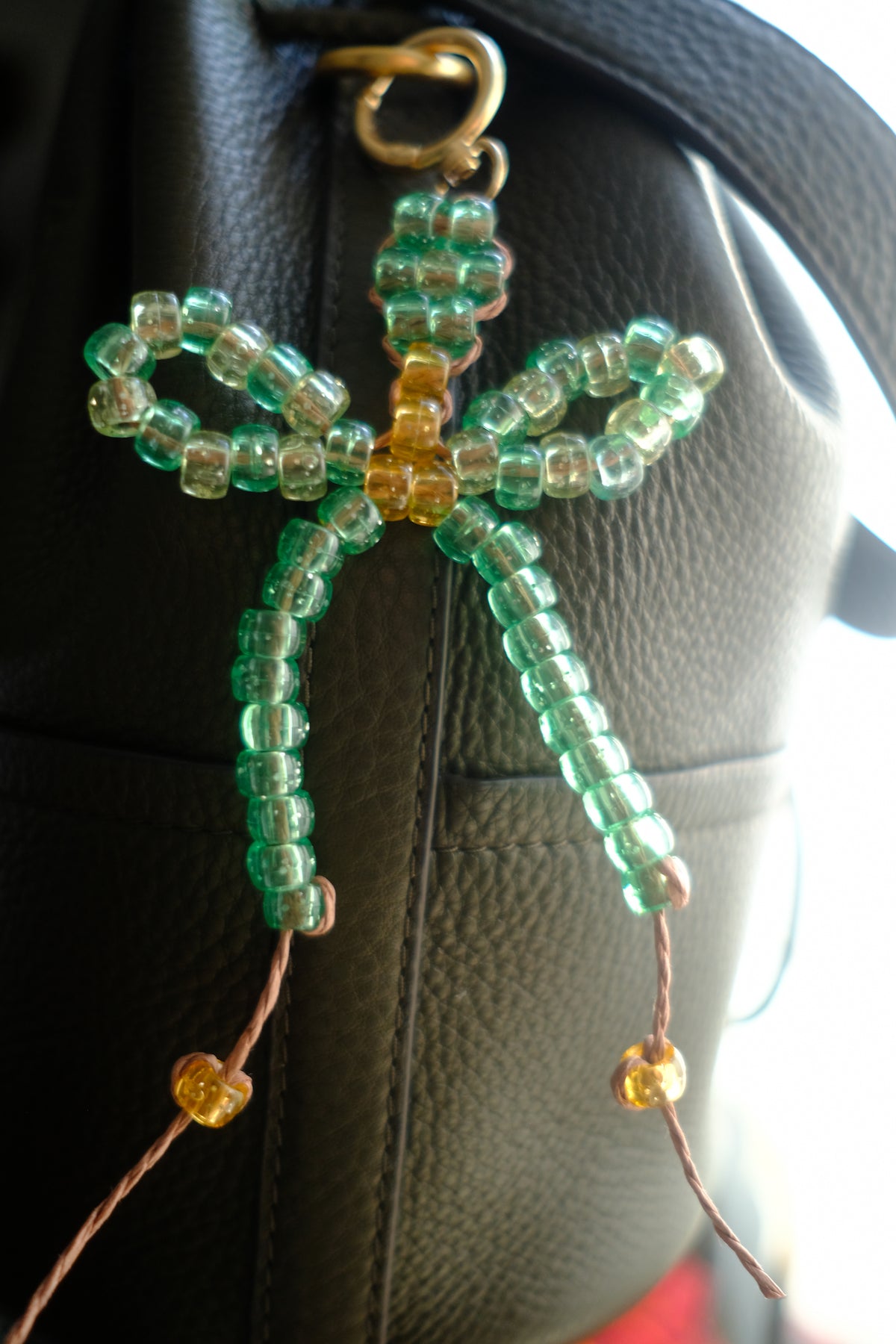 Beaded Bow Bag Charm – Mint and Amber Daisy