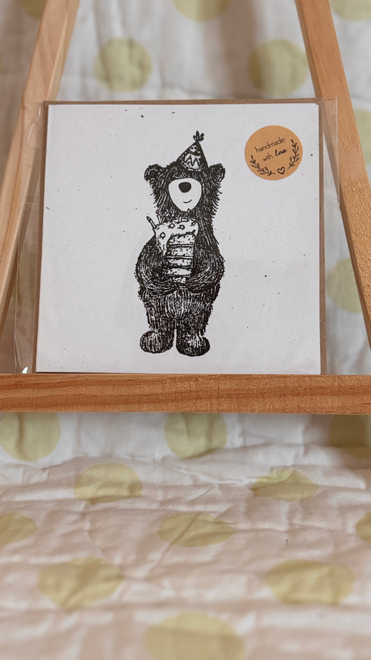 Happy Brithday Bear - Handmade Felt Cards