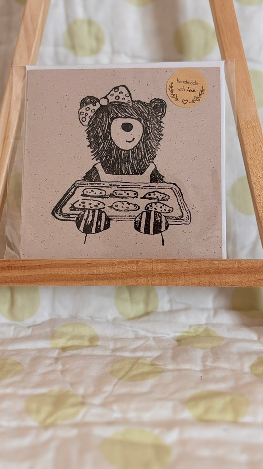 Cookie Baking Bear - Handmade Felt Cards