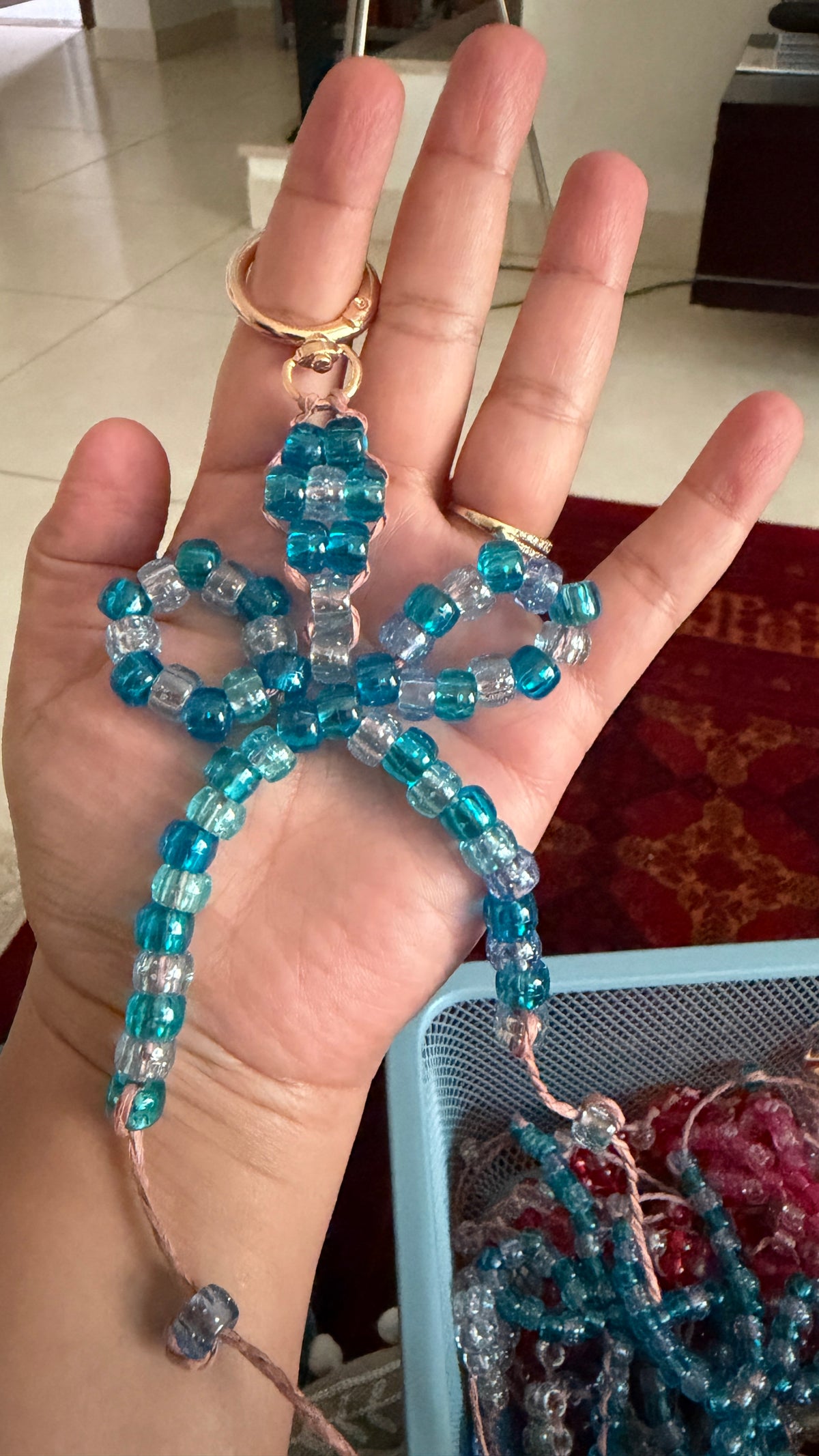 Beaded Bow Bag Charm – Ocean Blue