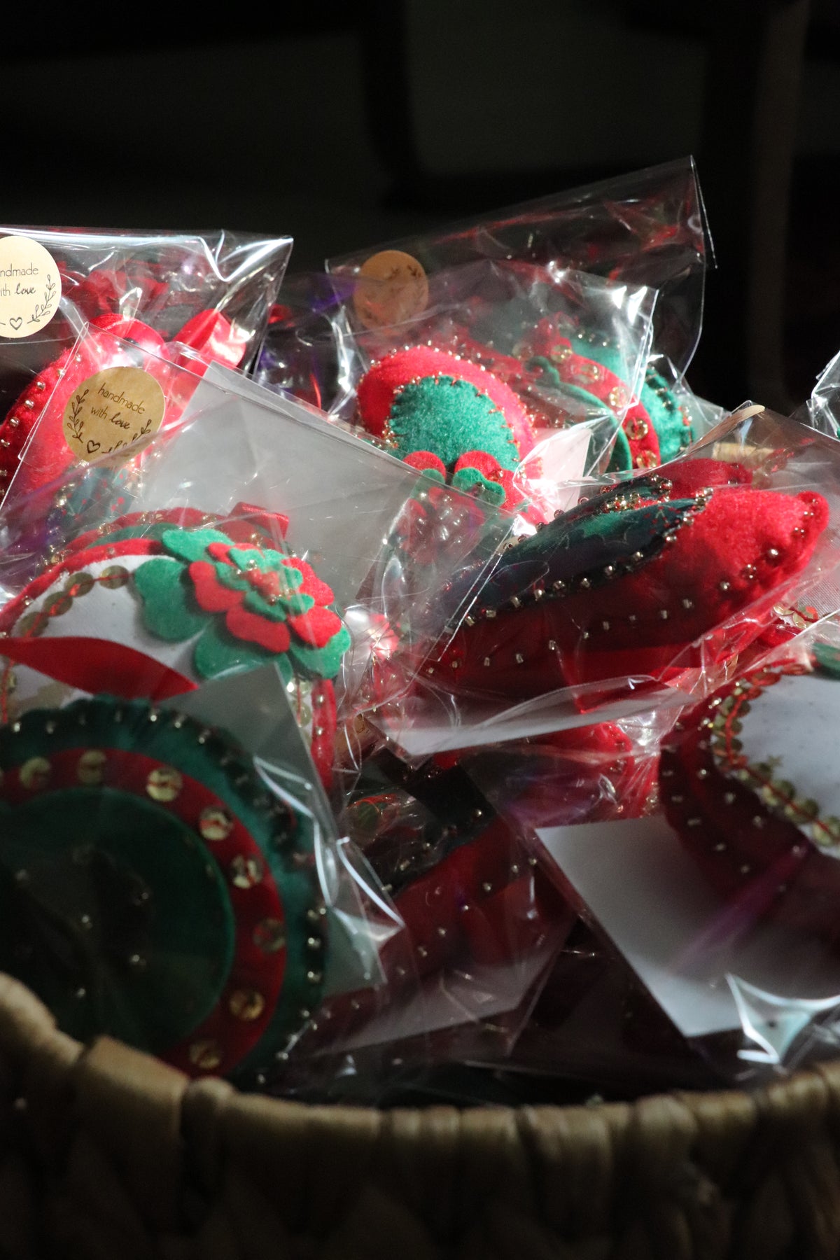 Handmade Felt Heart Ornament – Red & Green Blossom