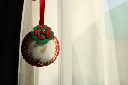 Handmade Felt Bauble Ornament – Golden Tree & Poinsettia